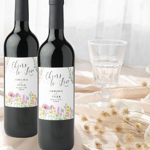 Cheers to Love Wildflower Meadow Wedding Wine Label