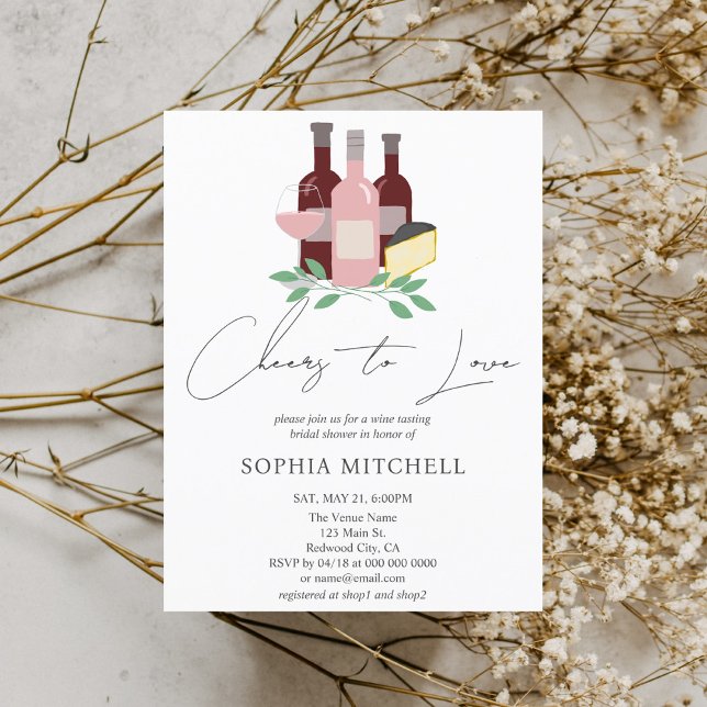 Cheers To Love Wine Bridal Shower Invitation Postcard (Creator Uploaded)