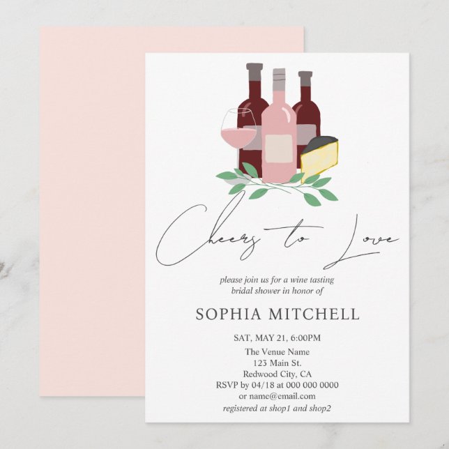 Cheers to Love Wine Flowers Bridal Shower Invitation (Front/Back)