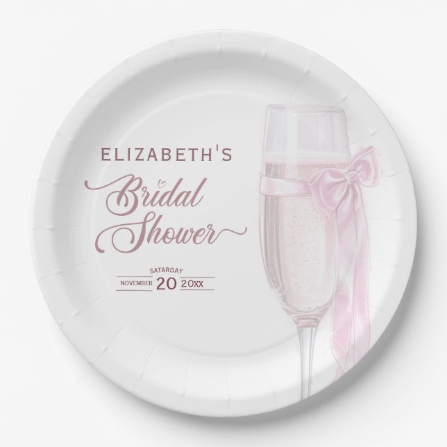Cheers To Love Wine Glasses Bow Tie Bridal Shower Paper Plate (Front)