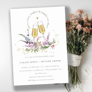 Cheers to Love Wine Glasses Floral Couples Shower Invitation
