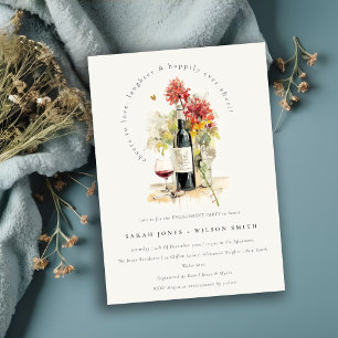 Cheers to Love Wine Red Yellow Floral Engagement Invitation