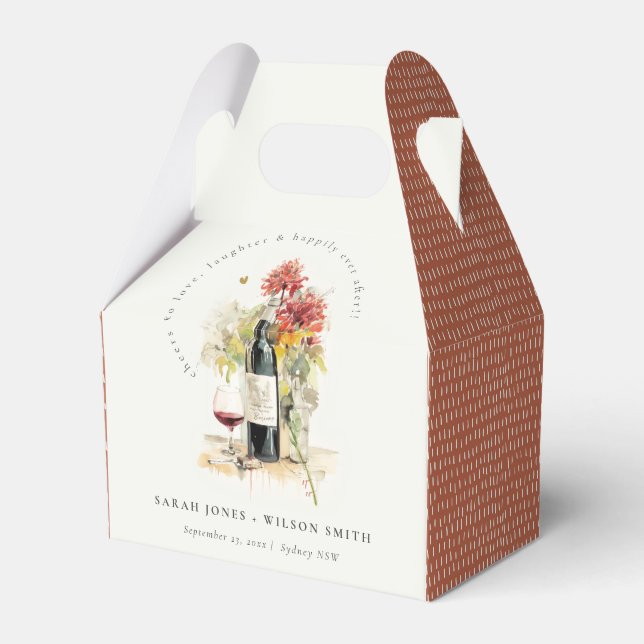 Cheers to Love Wine Red Yellow Floral Wedding Favour Box (Front Side)