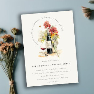 Cheers to Love Wine Red Yellow Floral Wedding Invitation