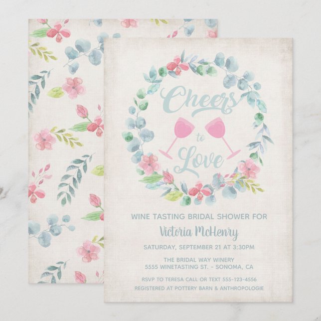 Cheers to Love Wine Tasting Bridal Shower Invites (Front/Back)