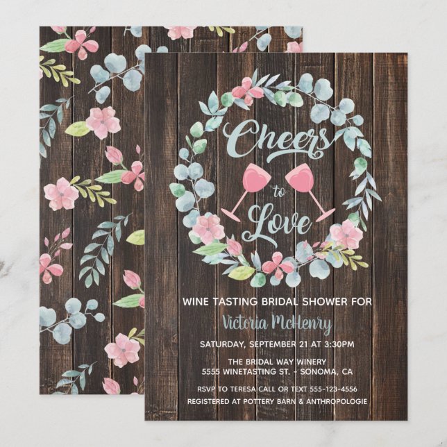 Cheers to Love Wine Tasting Bridal Shower Invites (Front/Back)