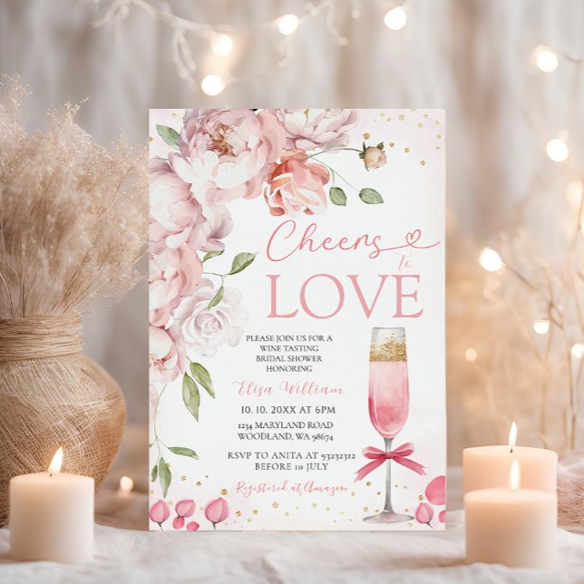 Cheers to Love Wine Tasting Floral Bridal Shower Invitation (Creator Uploaded)