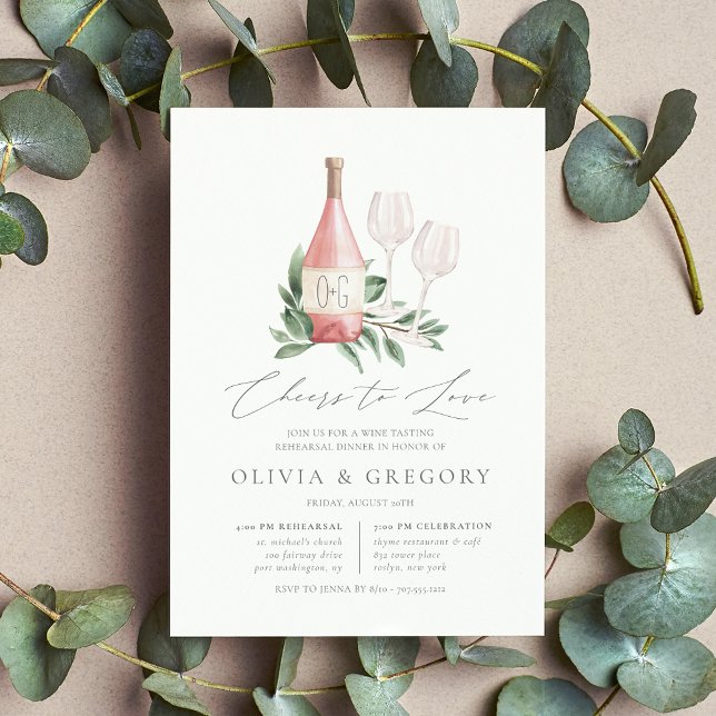 Cheers to Love Wine Tasting Rehearsal Dinner Invitation (Elegant wine theme rehearsal dinner invitations)