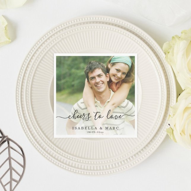 Cheers to Love with Photo Wedding Napkin (Creator Uploaded)