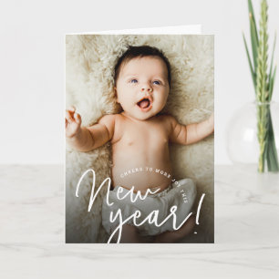 Cheers to More Joy this New Year baby photo birth Holiday Card