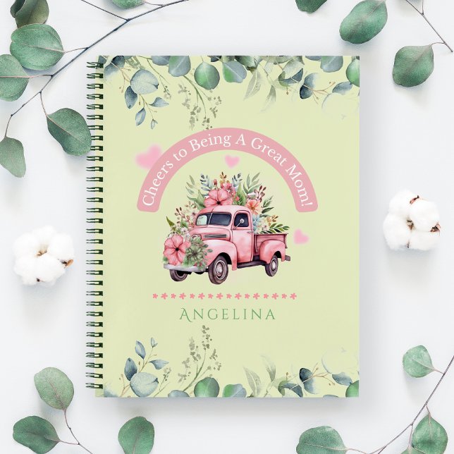 Cheers To Mum Pink Floral Girly Coquette Truck  Notebook (Creator Uploaded)