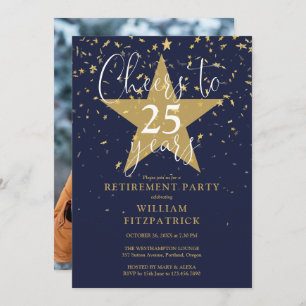 Cheers To Navy And Gold Photo Retirement Party Invitation