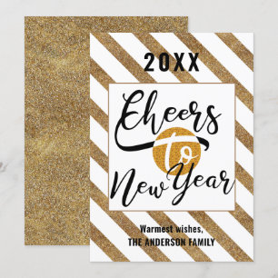 Cheers To New Year Elegant Script Festive Gold Holiday Card