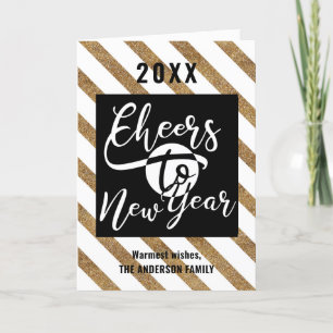 Cheers To New Year Modern Calligraphy Festive Gold Holiday Card