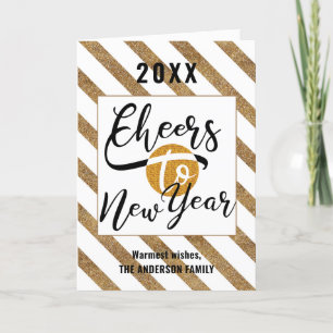 Cheers To New Year Modern Photo Festive Gold Black Holiday Card