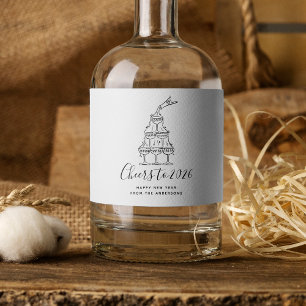 Cheers to New Years Party Hand Drawn Sparkling Wine Label