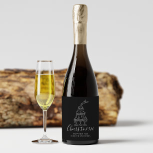 Cheers to New Years Party Modern Black  Sparkling Wine Label