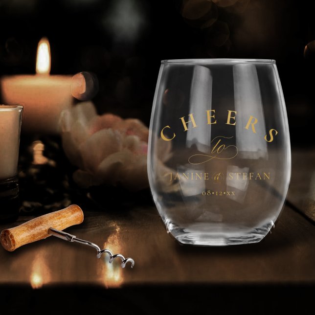 Cheers to Newlyweds Names ID1022 Stemless Wine Glass (Creator Uploaded)