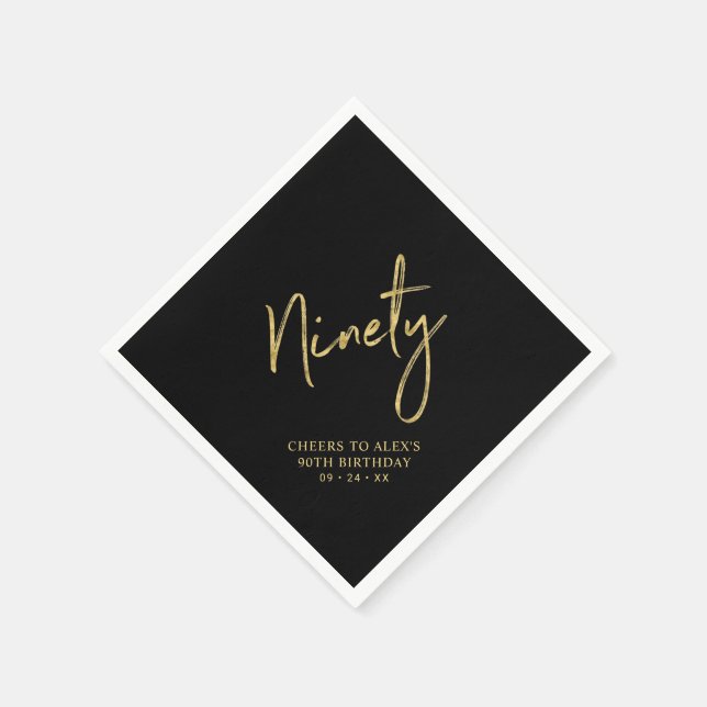 Cheers to Ninety Gold Adult 90th Birthday Party Na Napkin (Corner)