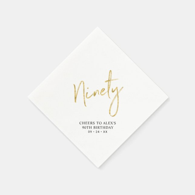Cheers to Ninety Gold Adult 90th Birthday Party Napkin (Corner)
