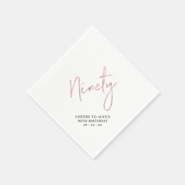 Cheers to Ninety Rose Gold 90th Birthday Party Napkin (Corner)