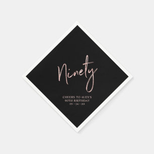 Cheers to Ninety Rose Gold & Black 90th Birthday Napkin