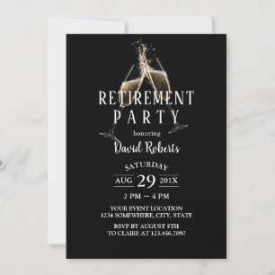 Cheers To Retirement Champagne Toast Elegant Black Invitation