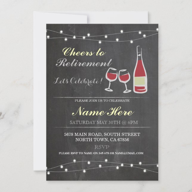Cheers to Retirement Party Chalk red glass Invite (Front)
