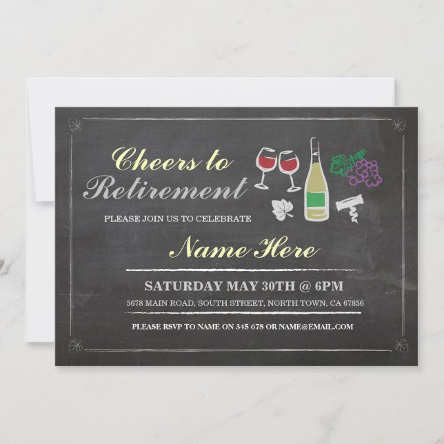 Cheers to Retirement Party Chalk Wine Invitation (Front)