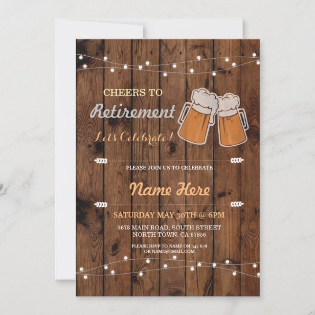 Cheers to Retirement Party Wood Beers Invite (Front)