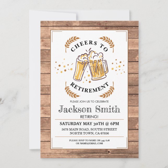 Cheers to Retirement Party Wood Beers Invite (Front)