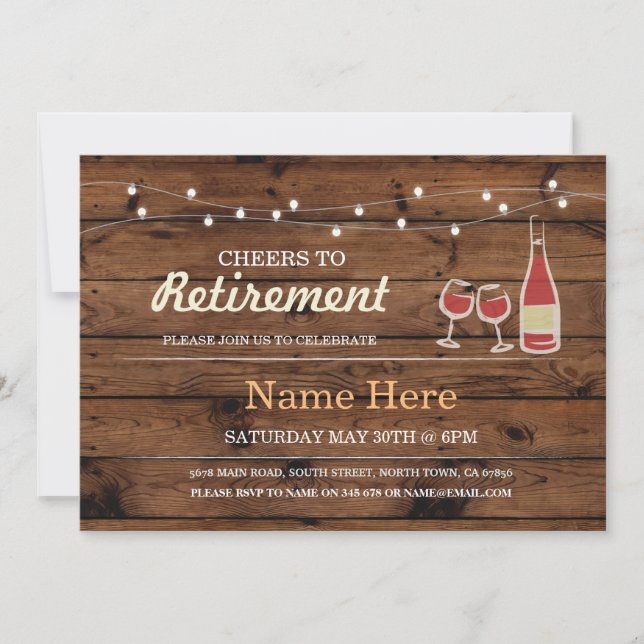 Cheers to Retirement Party Wood Wine Invitation (Front)