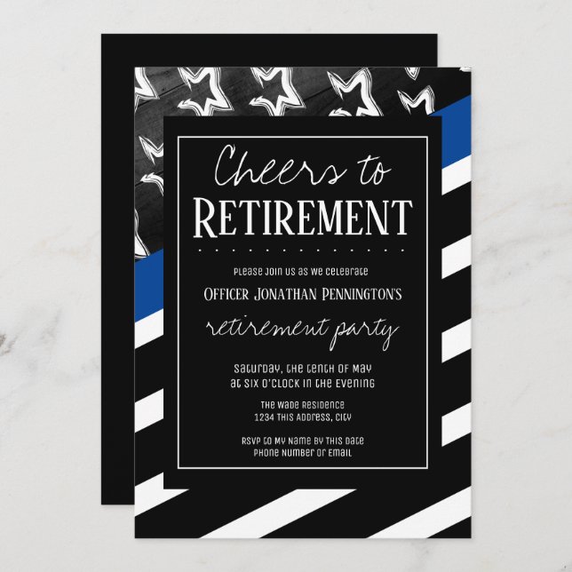 Cheers to Retirement Police Invitation (Front/Back)