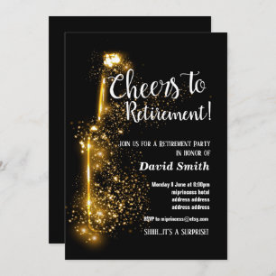 Cheers to Retirement, retired, wine, glitter Invitation