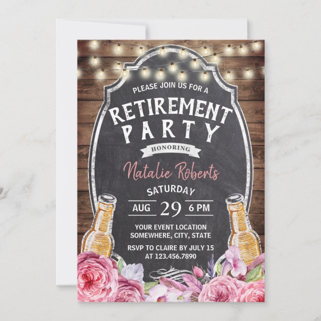 Cheers to Retirement Rustic Floral Beer Party Invitation (Front)