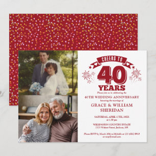 Cheers To Ruby 40th Wedding Anniversary 2 Photo Invitation