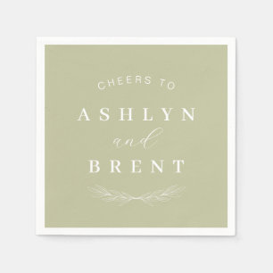 Cheers To Sage Green Wedding Cocktail Napkins