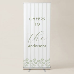 Cheers to Sage Green Welcome Sign& Flowers Wedding Retractable Banner