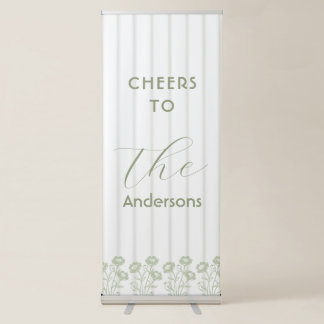 Cheers to Sage Green Welcome Sign& Flowers Wedding Retractable Banner