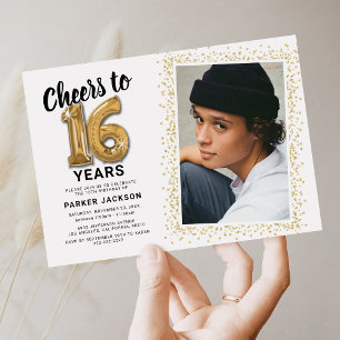 Cheers to Sixteen 16th Birthday Photo Invitation