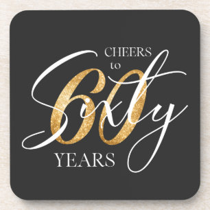 Cheers to Sixty   60th Black Gold Glitter Birthday Coaster