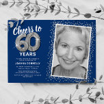 Cheers to Sixty Years 60th Birthday Photo Invitation<br><div class="desc">Celebrate the grand milestone of turning sixty with our elegant birthday party invitations. With a customisable trendy blue background, a personal photo spot, and silver accents, these invitations are sure to leave a lasting impression. The silver helium balloon details add a touch of magic, while the modern 60th birthday text...</div>
