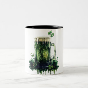 Cheers to St. Patrick's Day! Beer Illustration Two-Tone Coffee Mug
