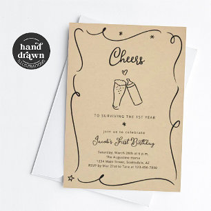 Cheers to Surviving the First Year Funny Birthday Invitation