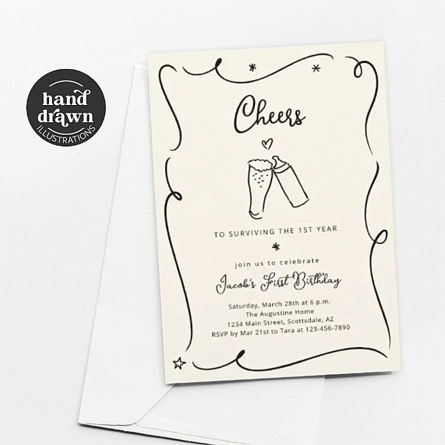 Cheers to Surviving the First Year Funny Birthday Invitation (Creator Uploaded)