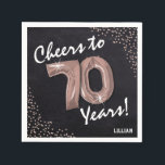 Cheers to the 70 Years! 70th Birthday Napkin<br><div class="desc">Black and rose gold 'Cheers to 70 Years" Birthday Party Napkins! Design features a rustic black chalkboard with a faux rose gold helum seventy balloon,  faux rose gold confetti and name.</div>