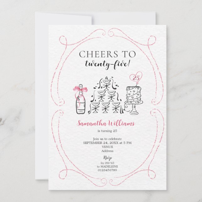 Cheers to the Birthday Girl Boozy Champagne Tower Invitation (Front)