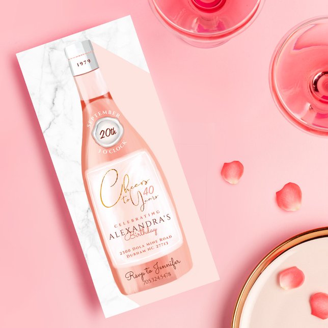 Cheers To the Birthday Girl Pink Rosé Wine Bottle Invitation (Creator Uploaded)