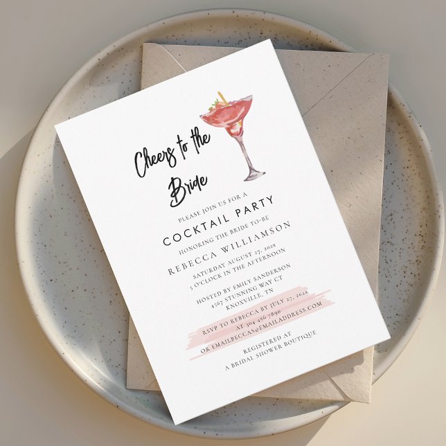 Cheers to the Bride Bridal Shower Cocktail Party  Invitation (Cheers to the Bride Cocktails Bridal Shower Invitation)