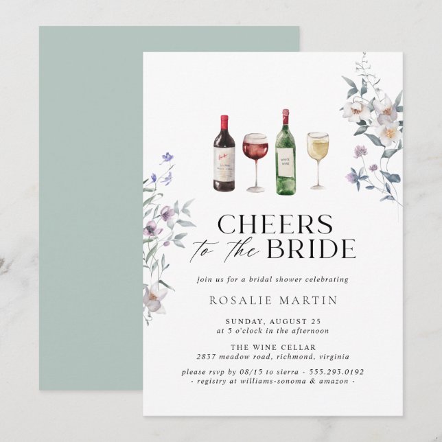 Cheers to the Bride | Floral Wine Bridal Shower Invitation (Front/Back)